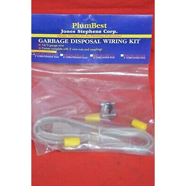 Garbage Disposal Wiring Kit 3' 16/3 Power Cord Strain Relief Wire Nuts Plug