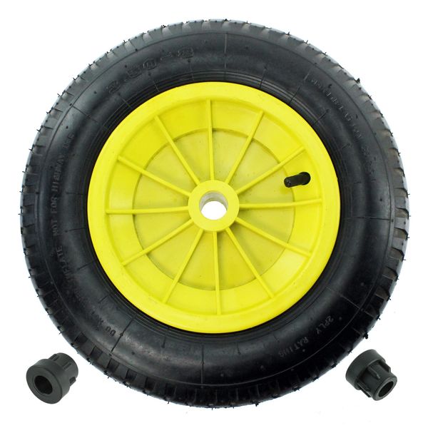 First4spares 14" 3.50-8 Complete Wheelbarrow Wheel, Inner Tube, Tyre & 1/2" Axle Reducer Bushes for Garden Trolley/Barrow/Go Cart/Trailer Truck Yellow