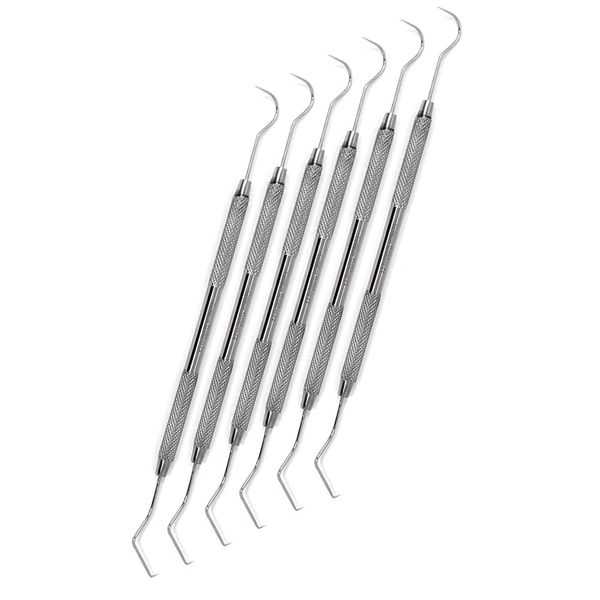 6 Dental Explorer Double Ended Probes 17A/23 for Professional Teeth Cleaning Calculus Plaque & Tartar Remover - Made of Stainless Steel for Oral Care with Knurled Handle, Double Ended Pick