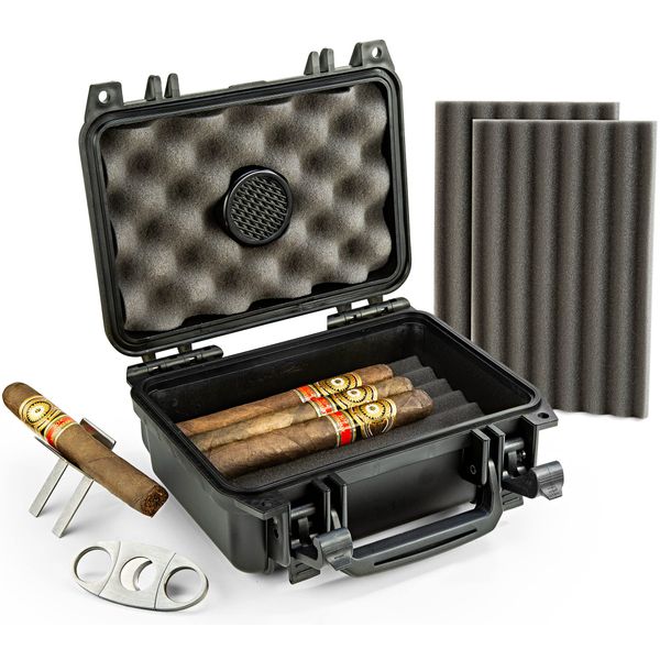 Mrs. Brog Cigar Humidor, Airtight & Durable Waterproof Travel Humidor Case Holds Up to 20 Cigars - Includes Cigar Cutter & Collapsible Cigar Stand with Humidor Cigar Box