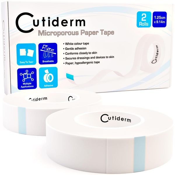 Cutiderm Microporous Surgical Tape First Aid Medical Tape Earring Cover Up Tape 1.25cm x 9.14m - Box of 2 Rolls