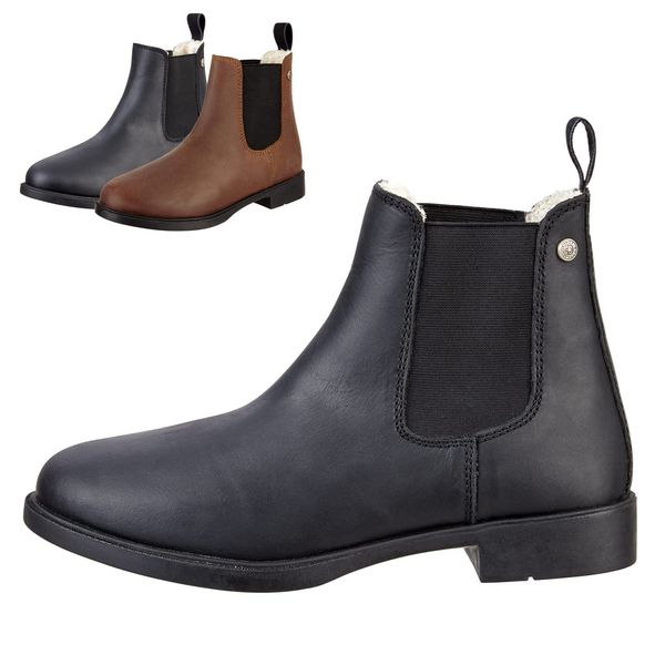 SUEDWIND FOOTWEAR© Chelsea Boot »Nova Jodhpur Winter« | Bequeme Stiefelette aus Echtleder | Schuh Schlupf Stiefel in Waxy-Oily Rindsleder | Robuste Gummisohle | Teddyfell | Schwarz 37