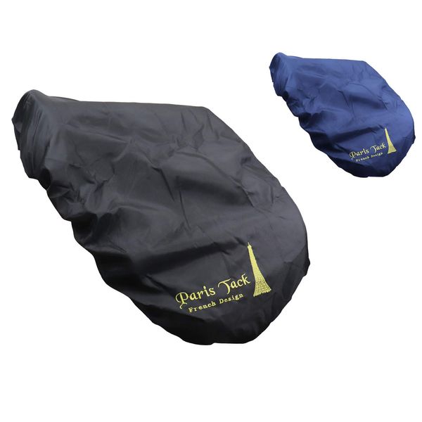 Paris Premium Embroidered Nylon All Purpose English Saddle Cover with Fleece Lining - Multiple Colors Available, Black/Gold Trim