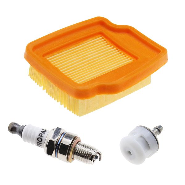 The Lord of the Tools Set of 3 Lawn Mower Air Filter Fuel Filter Spark Glow Plug Kit 4149 141 0300 0000 350 3503 CMR5H Compatible with Stihl SP92C SP92TC KM94R