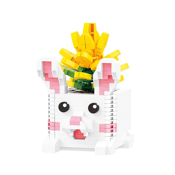 Larcele Micro Building Blocks Set, Dog and Flower, DIY Mini 3D Building Toy Bricks,501 Pieces KLJM-08 (Rabbit, Yellow Agave)