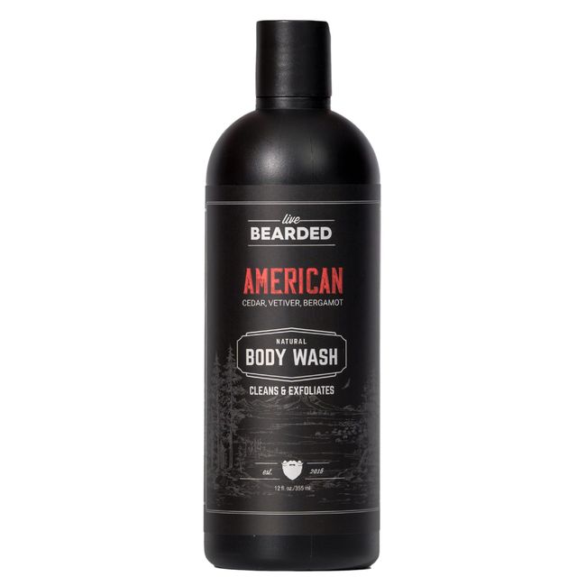 Live Bearded All-Natural Charcoal Body Wash for Men, Exfoliating Moisturizing Body Wash with Charcoal, Men’s Shower Gel - Cedar, Vetiver, Bergamot