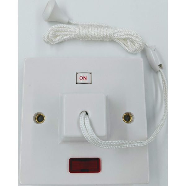 Electric Shower Ceiling Switch with Pull Cord 45 Amp Double Pole Isolator Isolation White Bathroom with Neon by Status