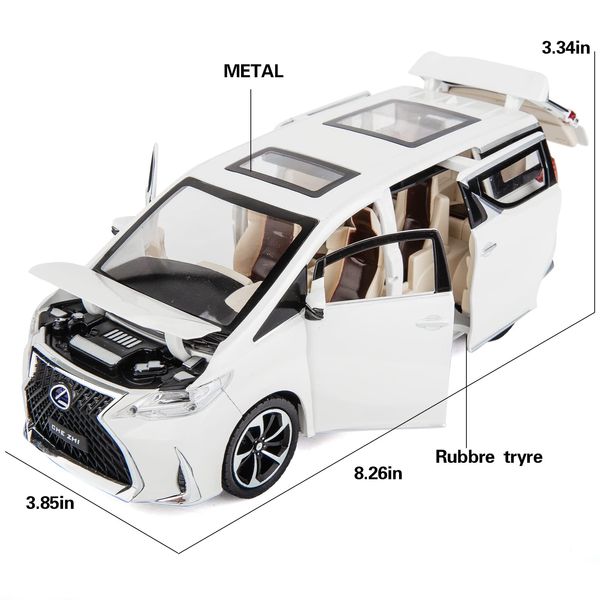 WAKAKAC Alloy Diecast Model Car 1/24 Lexus LM300 Pull Back Collectible Toy Car with Light and Sound Toy Vehicle for Kids Children Gift (White)