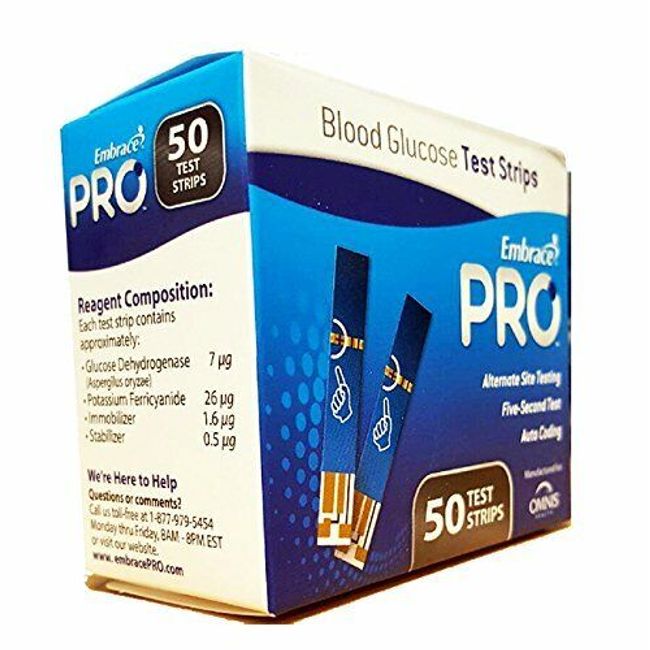 Embrace Pro Blood Glucose Test Strips 50 Count New Omnis Health Exp. 12/01/23