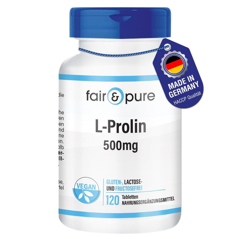 Fair & Pure L-Proline 500 mg, 120 Tablets, High Dosage, Dietary ...