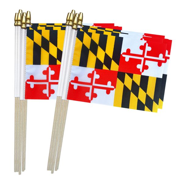 TSMD Maryland State Flags Small Mini Hand Held Stick Flags,5x8 Inch,12 Pack