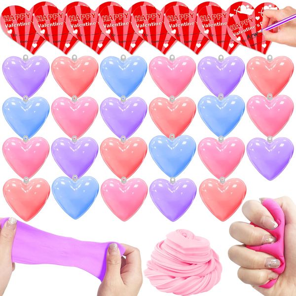 AMENON 28 Pack Valentine Butter Slime Filled Heart with 28 Valentine's Cards Valentines Day Gifts for Kids Boys Girls Non-Sticky Putty Stress Relief Toys Valentine Classroom Exchange Gift Party Favor