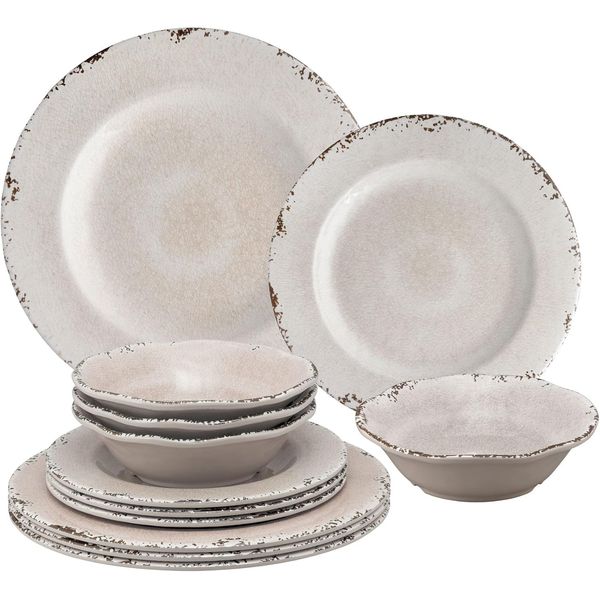 ware 12 Piece Crackle Melamine Dinnerware Sets, Outdoor Dishes Set, Plates and B