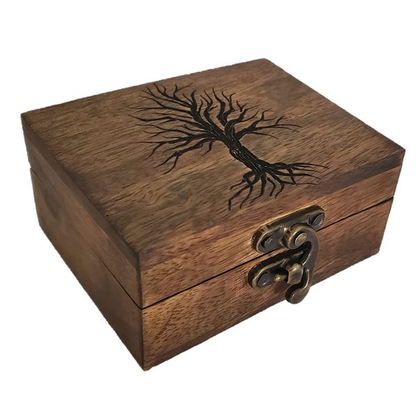 JB&C Premium Tree of Life Engraved Wooden Decorative Box, Jewelry Box for Keepsake, Trinket Box (5.75 x 4.75 x 2.5)