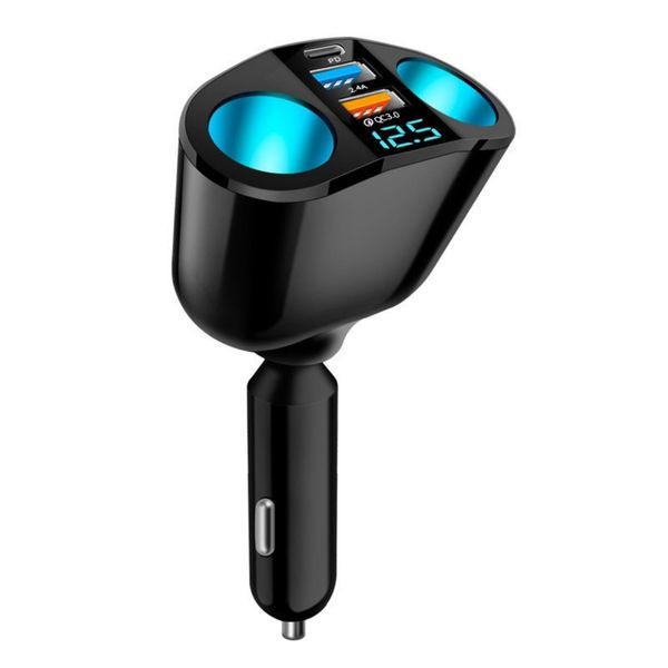Jiayichengju Cigarette Lighter Socket, USB Rapid Charging, 2 Sockets, Cigarette Lighter Socket, USB Quick Charging, QC3.0, 2 Holes Additional Socket, Cigarette Lighter Power Socket, USB Durable,