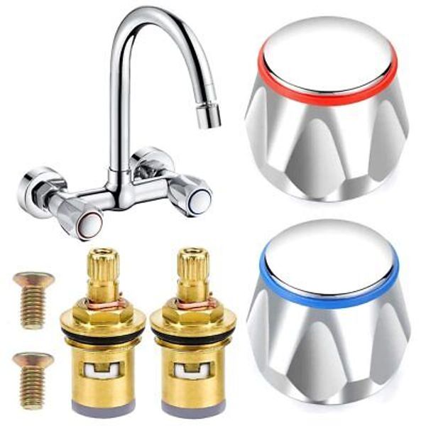 2 Sets Replacement Bathroom Kitchen Sink Tap Standard Hot & Cold Tap 1/2'' Top