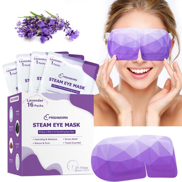 FRSHMORN Eye Mask for Sleeping, 16 Packs Steam Eye Mask Warm Compress for Eyes, Moist Heated Eye Masks for Women Men, Comfortable Sleep Mask for Home Spa, Office, Travel Essentials (Lavender)