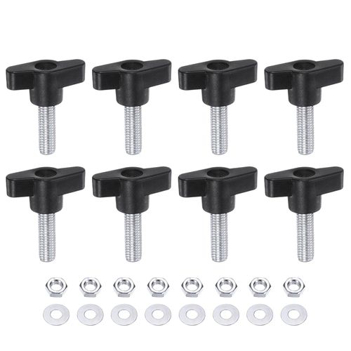 HARFINGTON 8pcs Tee Wing Knobs M8 x 30mm Metric Thread 36mm Z/T Head Plastic Handles Thumb Screws Hand Clamping Threaded Stud Knob Grip Thumbscrew with Nuts Washers, Black
