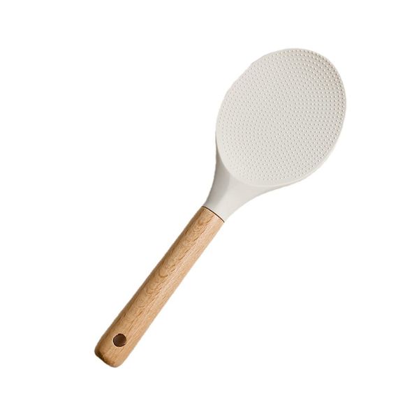 Rice Paddle Silicone Rice Spoon Non Stick Rice Spatula with Wood Handle for Sushi Rice Mashed Potato