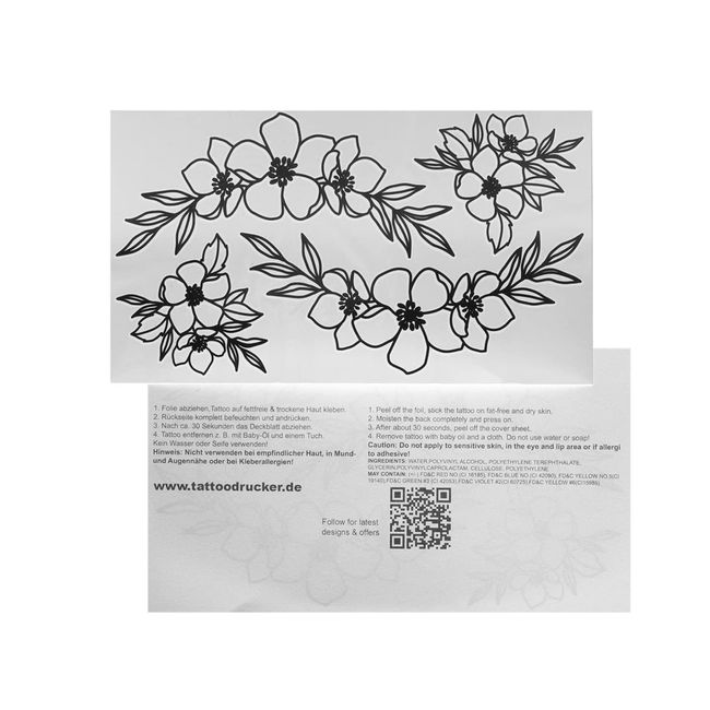 1 x Blumen Set Tattoo - Vier Motive in schwarz - Temporary Body Tattoo (1)