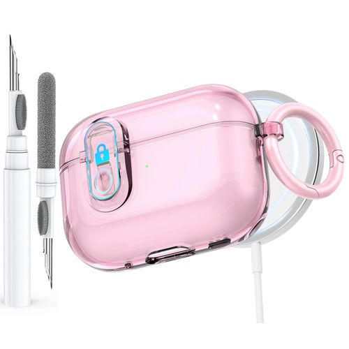 Clear Case for AirPods Pro 2nd/1st Generation Case with Lock, Effortless MagSafe, Soft TPU Transparent Apple Airpod iPod Pro Case Cover 2nd/1st Gen 2023/2022/2019 with Cleaning Kit&Keychian, Pink