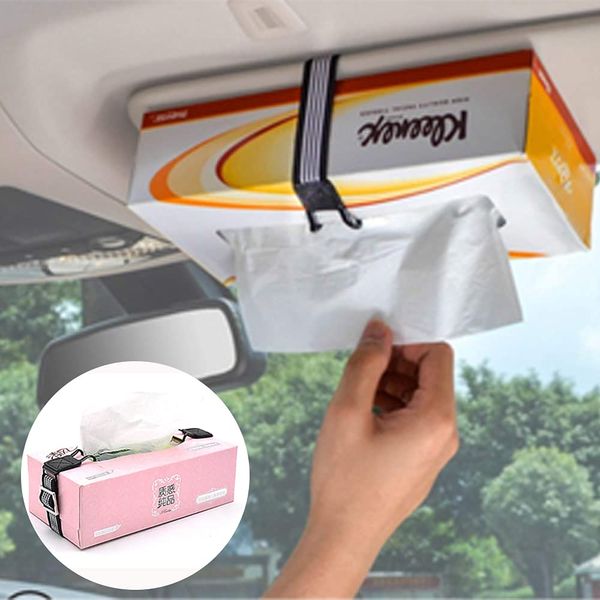 shttown Tissue Box Holder Fixed Belt for Car Storage Organizer Sun Visor Headrest Hanging