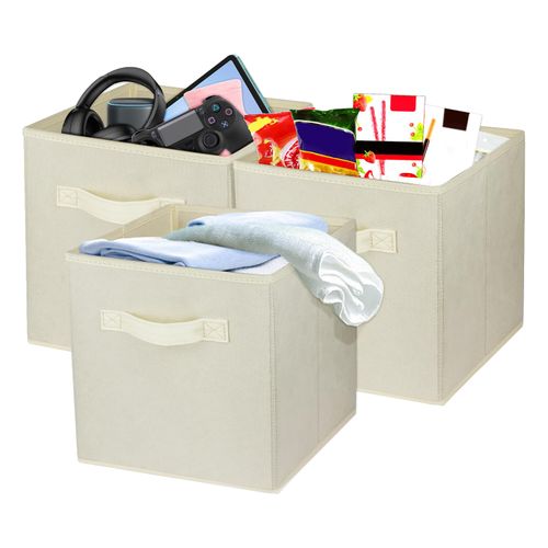 Zuihug 3 Pcs Storage Cubes, 10.5 Inch Collapsible Storage Bins, Fabric Foldable Bins for Organization, Durable Storage Bins for Closet, Shelves, Offices (Beige)