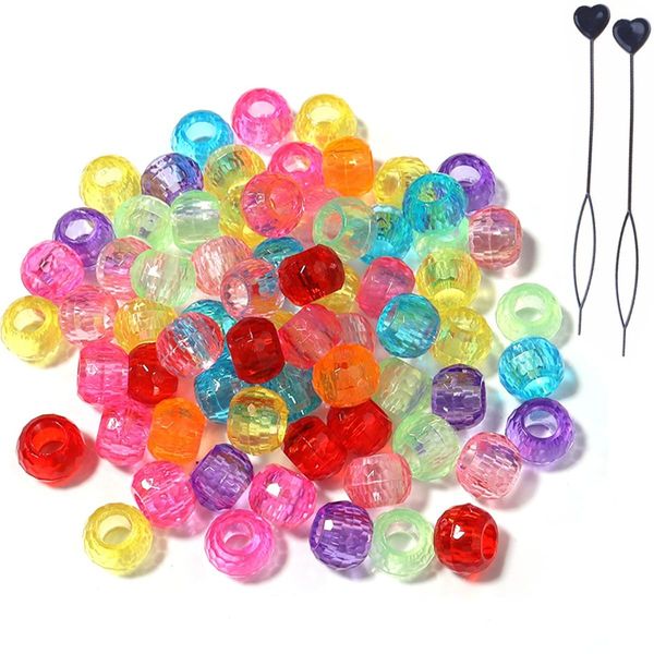 200Pcs Plastic Pony Beads for Jewellery Making, 6 * 9mm Colourful Beads for Crafts, Hair Beads for Bracelets Making Kit(Faceted)