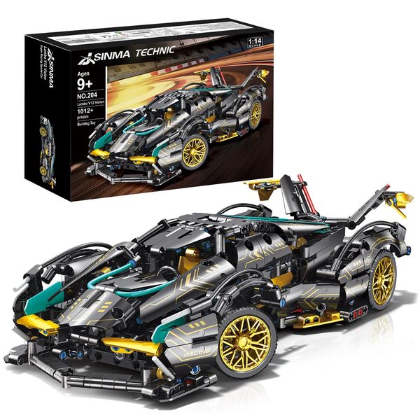 JSINMA Technic Sports Car Building Blocks Toys Boys or Adults Kits 1:14 MOC V12 Building Set Raceing Car Model Vehicle Set,Collectible Race Car for 10 12 14+ Year Boys(1012pcs)