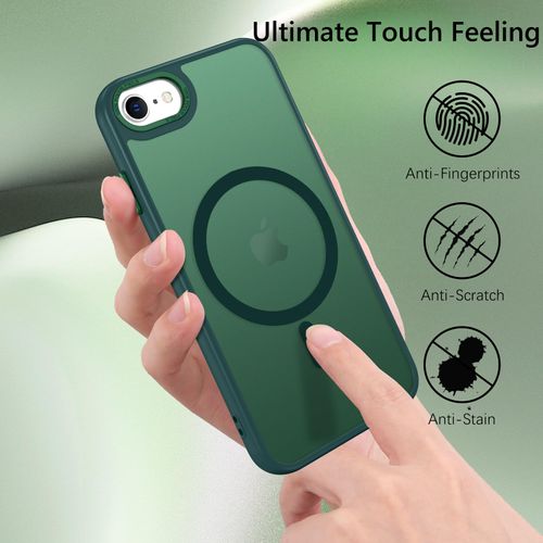 GUAGUA Compatible with iPhone SE 2022/2020 Case, Magnetic Cases for iPhone 6/6S/7/8, Compatible with MagSafe Translucent Matte Skin Feeling Shockproof iPhone SE 3rd/2nd 4.7" Cover, Blackish Green
