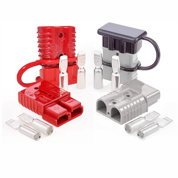 Jamgoer 4Pcs 175A 2-4 AWG Battery Quick Connect Disconnect Plug Jumper Cables Connectors for Towing Recovery Winch Auto Car Trailer Driver Electrical Devices (2 Red+2 Grey)