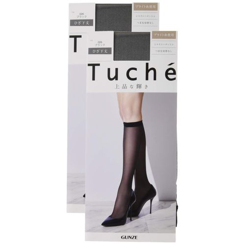 Gunze Tuche Women's Shiny Mesh Pattern, Below Knee Length, Same Color, 2 Pairs Set, Black