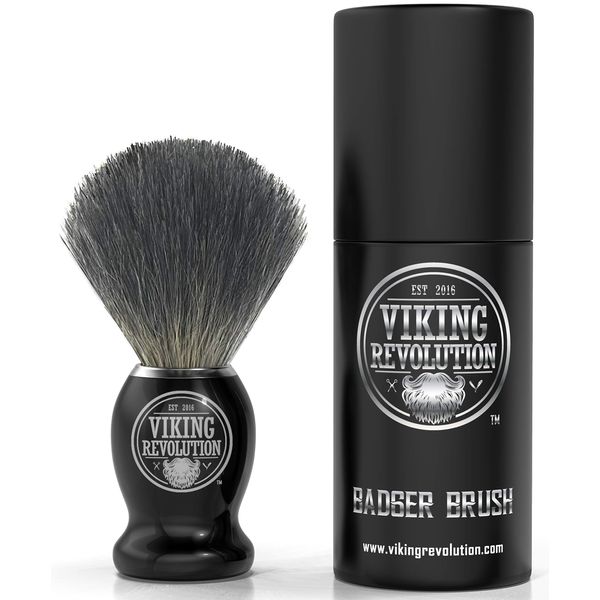 Viking Revolution Badger Hair Shaving Brush for Men - Shave Brush for Wet Shave Using Shaving Cream & Soap - Best Shave of Your Life for Safety Razor, Double Edge Razor or Straight Razor