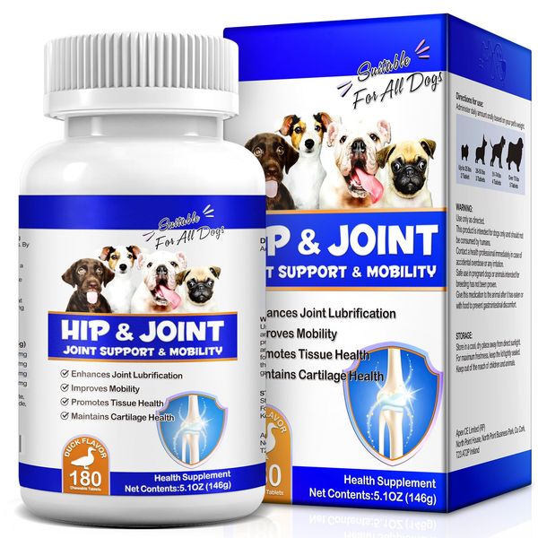 Joint Supplement for Dogs, 180PC Dog Joint & Hip Support Supplement Chewable Tablets w/ MSM & Glucosamine Supports Dog Joint Pain Relief, Improve Dog Mobility & Maintains Cartilage Health, Duck Flavor