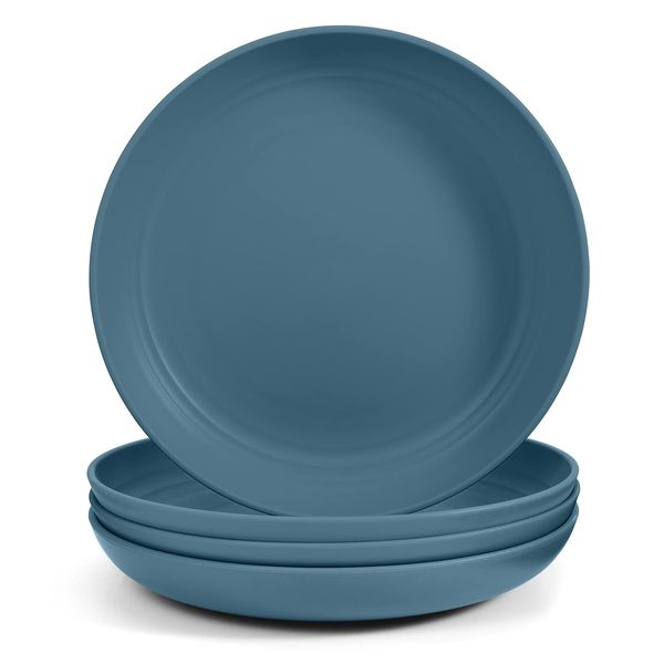 Odoland 19.5cm Lightweight Unbreakable Deep Dinner Plates Ultra-Durable Service Plate Dishwasher & Microwave Safe, BPA Free, for Family Indoor Outdoor Easy to Clean 4pcs Blue