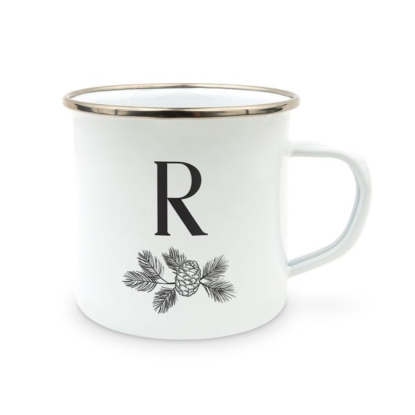 WEDDINGSTAR Personalized White Enamel Stainless Steel Coffee Mug - Blush Initial