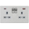 Knightsbridge 13A 2G DP Switched Socket with Dual USB A+C [45W FASTCHARGE] - Brushed Chrome with grey insert