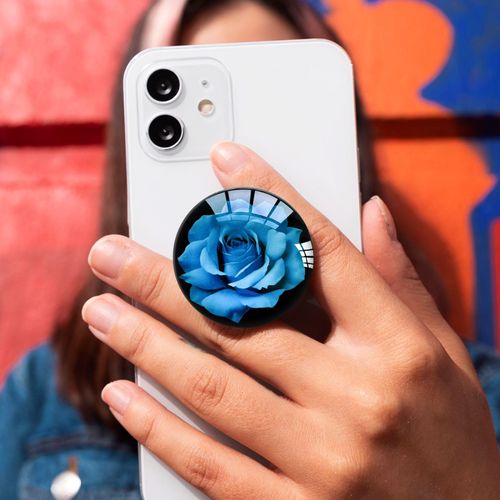 Ksadiye Translucent Clear Phone Grip with Expanding Kickstand,Cell Phone Collapsible Stand Blue Rose Flower Design for Smartphones