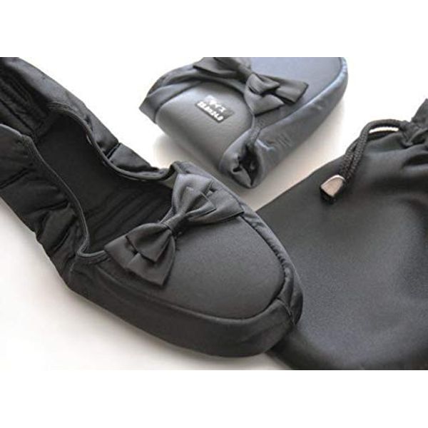 Satin Ribbon Portable Slippers, Black, LL (9.4 - 9.8 inches (24 - 25 cm), Formal, Exam, Visit, Travel, Comes with Drawstring Bag for Compact Storage, Same Day Delivery until 4:00 on Weekdays