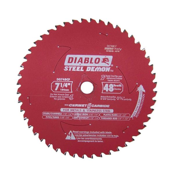 Diablo D0748CF STEEL DEMON 7 1/4 inch 48 Teeth Metal and Stainless Steel cutting Saw Blade CERMET II Carbide Up to 5X Longer Life