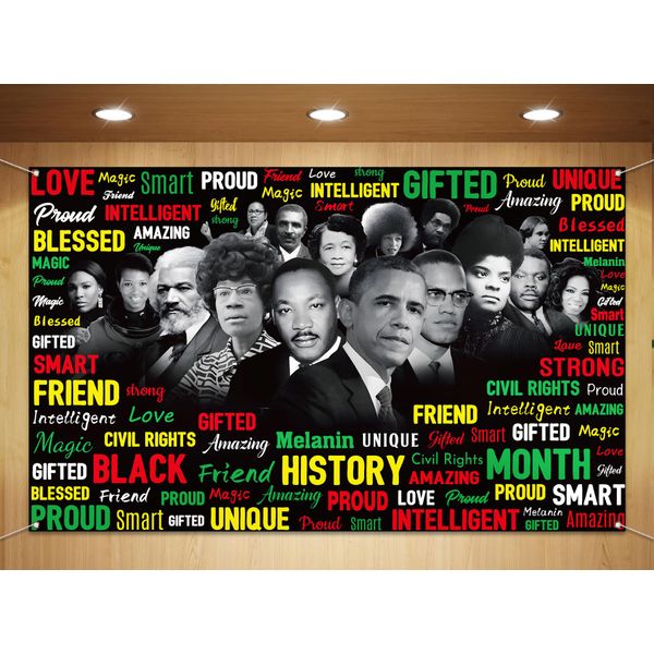 Sunwer Black History Month Backdrop Afro African American Famous People Decoration School Classroom Bulletin Board Hanging Banner (5.9×3.6ft)