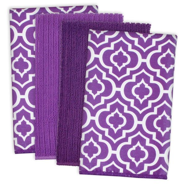 DII Cleaning Collection Multi-Purpose Microfiber, Eggplant Lattice, Dishtowel Set