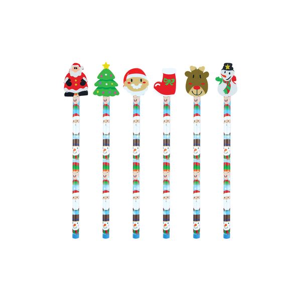 Christmas Pencil with Eraser - Pack of 12 (Assorted Designs and colours)