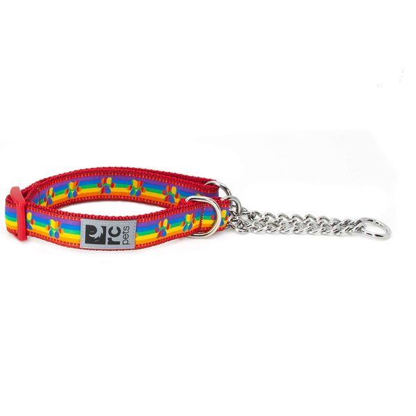 RC Pets 3/4" Martingale Training Dog Collar, Small, Rainbow Paws