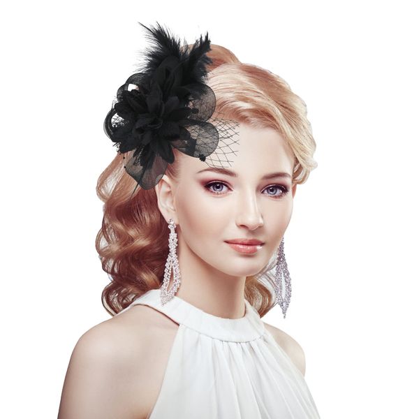 Feather Fascinators Hat for Women Tea Party Headwear Wedding Flower Cocktail Wedding Tea Party Church Derby Hat for Girls and Women Black