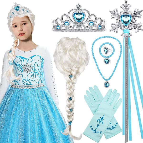 Tacobear Elsa Wig Frozen Elsa Braid with Princess Tiara Princess Elsa Dress Up Costume Accessories for Kids Girls