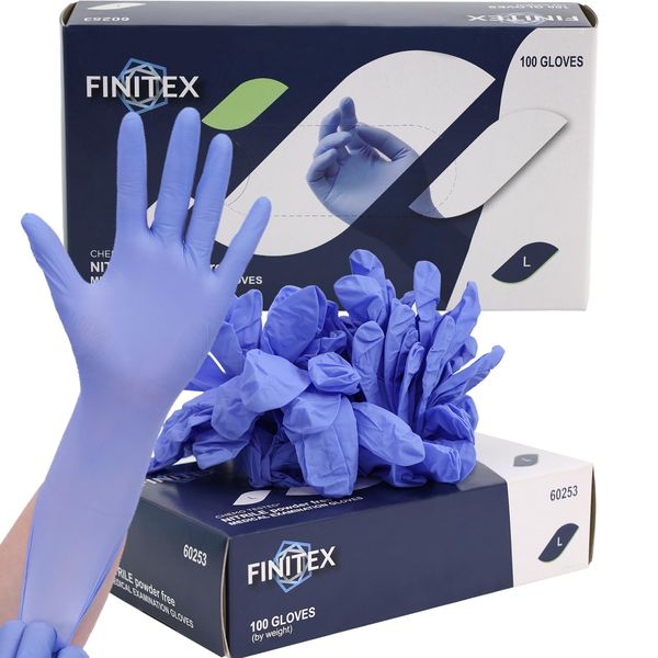 FINITEX Nitrile Disposable Gloves Medical Exam Gloves - 100 PCS Blue Latex-free Examination Chemo Food Gloves (Large)