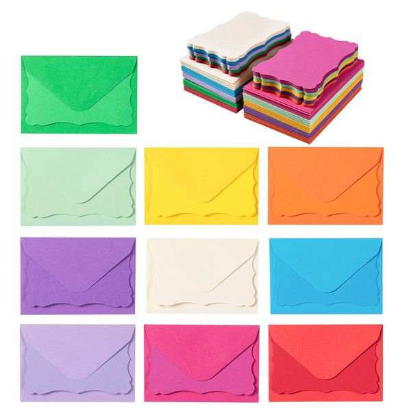 100 Pack Mini Envelopes with Colorful Blank Note Cards Small Self-Adhesive Envelopes Small Business Card Envelopes(4 x 2.7 Inches, 10 Colors) (Multicolored)