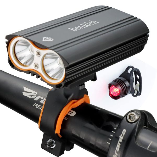 BenRich Bicycle Light, 2,400 Lumens, LED, Bicycle Light, 4,400 mAh, USB Rechargeable, Aluminum Alloy Shell, Waterproof, Suitable for Night Riding, Emergency Use, Disaster Prevention, Earthquake