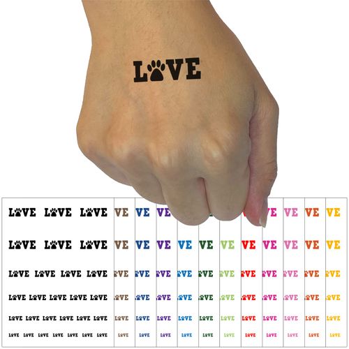 Love Paw Print Dog Cat Pet Text Temporary Tattoo Water Resistant Fake Body Art Set Collection - Light Green (One Sheet)